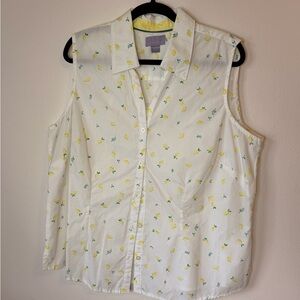 Laura Scott White Lemon Print Blouse